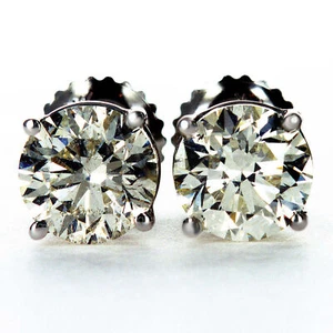 Real Diamond Stud Earrings Natural Round Cut Treated G SI1 14K White Gold 2.04CT - Picture 1 of 7