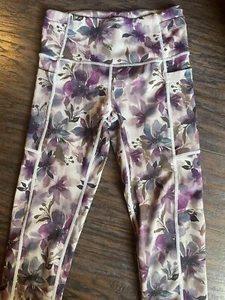 Girl Pants Jogging Leggings Medium (7/8) Floral Geometric Purple Maroon Pants - Picture 1 of 3