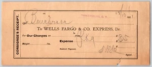 Parkersburg, OK Territory 1901 Wells Fargo & Co. Express Consignee's Receipt - Picture 1 of 2