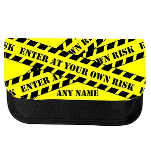 PERSONALISED DANGER ENTER AT OWN RISK PENCIL CASE/MAKE UP BAG BIRTHDAY XMAS  - Picture 1 of 3