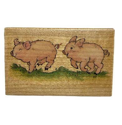 All Night Media Playful Pigles 166F Wooden Rubber Stamp 1993 Vintage - Image 1 of 4