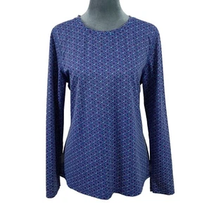 L.L. Bean Womens Medium Long Sleeve Blue Athletic Top Floral Geometric Shirt - Picture 1 of 5
