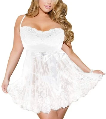Plus Size Women Sexy Lingerie Dress Robe Nightgown Babydoll Pajamas Bodysuit - Image 1 of 2