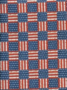 New Patriotic American Flag Blocks 100% Cotton Fabric by the Quarter Yard - Picture 1 of 2