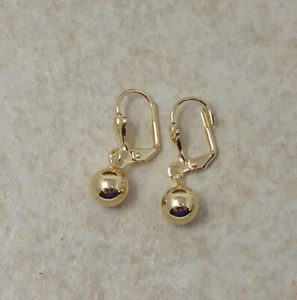 18K Gold Plated Dangling Ball Drop Earrings 8mm - Picture 1 of 6