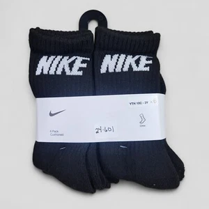 NIKE Boys Socks Crew Cushioned School Everyday 6 Pair Shoe Size 10C-3Y Black  - Picture 1 of 4
