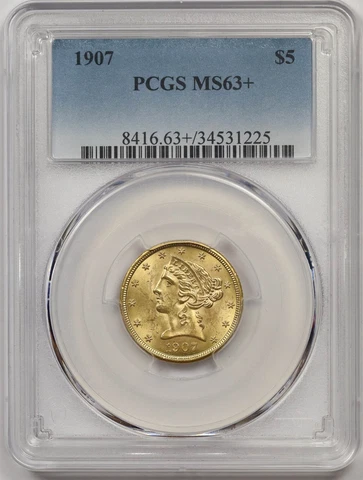 1907 $5 PCGS MS 63+ Plus Liberty Head Gold Half Eagle Cover