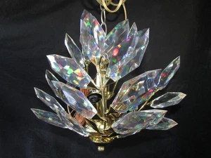 Mid-Century Modern Chandelier Triarch 36806-3BR Brass Flowers/leaves lucite - Picture 1 of 9