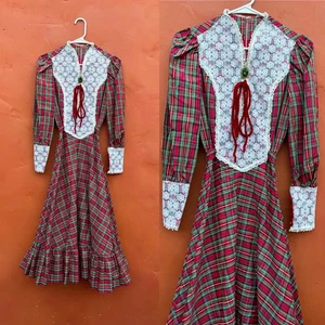Vintage 1980s Red Green Plaid Maxi Dress. Victorian Gunne Sax style Christmas - Picture 1 of 7