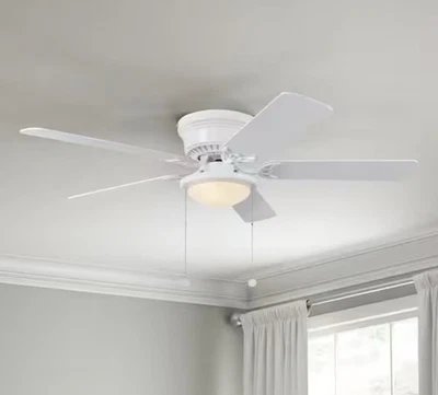 Hampton Bay Hugger 52 in. LED Indoor White Ceiling Fan with Light Kit - Image 1 of 4