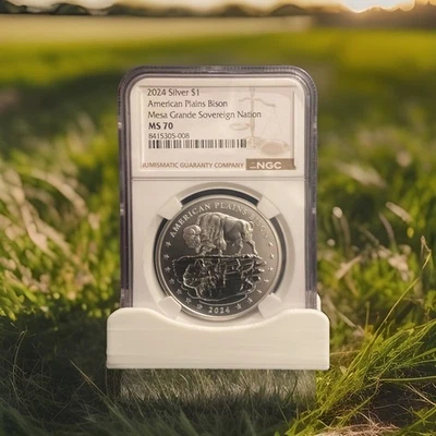 2024 American  Plains Bison Mesa Grande Sovereign Nation Ms70 NGC slab - Image 1 of 2