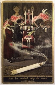 c1909 RARE Antique VTG Postcard DANGER OF SMOKING TOBACCO CIGARETTES KILL DEATH - Bild 1 von 3