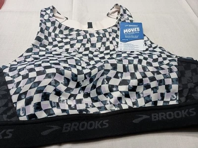 Brooks Women’s Drive 3 Pocket Sports Run Bra Speed Check Black & WhiteSz 36C/D - Image 1 of 4