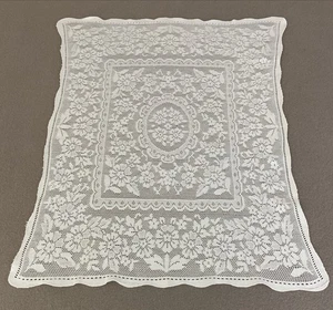 Vintage Retro White Pure Cotton Crochet Floral Lace Small Tablecloth 90x70cm - Picture 1 of 21