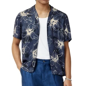 Camisa de campamento John Varvatos Collection para hombre Dan estampado floral boceto SS azul lago - Imagen 1 de 5