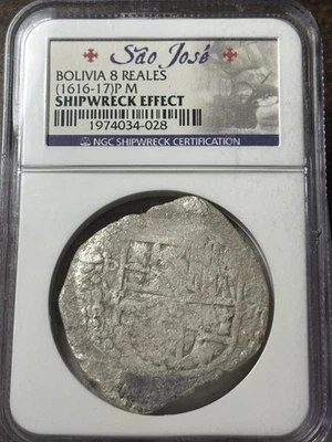1616-1617 P M Bolivia 8R  Sao Jose Shipwreck 8 Reales Recovery NGC Certified - Image 1 of 3