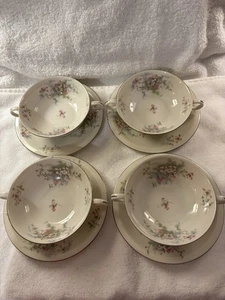 Juego de 4 cuencos de sopa Theodore Haviland New York crema flor de manzano con platillos - Imagen 1 de 8