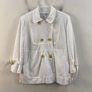 Dress Barn Women Large Shirt Jacket Top White Cotton Eyelet Button 23735 - Picture 1 of 15