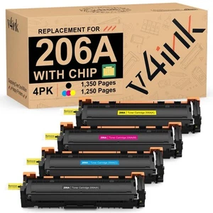 V4ink 206A Toner Cartridge 4Pk W/ Chip For HP M255 M283fdw M283cdw M282nw - Photo 1/2