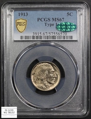 1913 Type 1 Buffalo Nickel 5C PCGS MS 67 CAC - Image 1 of 3