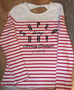 Superdry Paris Ladies Top Size 8 Red White Navy - Picture 1 of 6