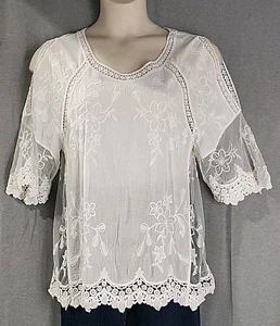 Kindred Fasan Tunika Top Gr. Large bestickt Blumen Häkelspitze Bohemian - Bild 1 von 8