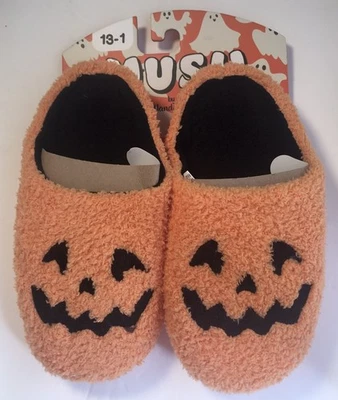HANDCRAFT MUSH HALLOWEEN 🎃 PUMPKIN FACE KIDS SLIPPERS UNISEX Shoe Sz 13-1 NWT - Image 1 of 3