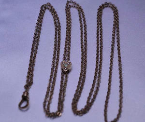 ANTIQUE VICTORIAN LADIES 48" GF WATCH CHAIN & 14K OPAL & SEED PEARL HEART SLIDE - Picture 1 of 6