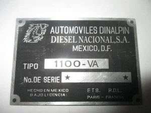 Placa de identificación Renault Alpine placa de identificación A110 A 110 s91 Dinalpin 1100 México - Imagen 1 de 1