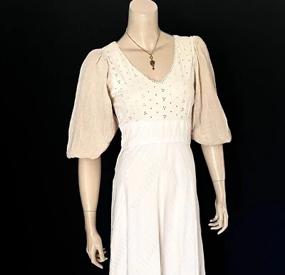 Vestido Cottage Core Boho Prairie década de 1970, The Cottager, Bege, Gunne Sax Wannabe - Imagem 1 de 4