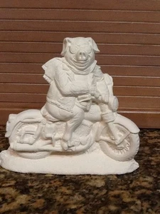 Ceramic bisque Nowells Pig on Motorcycle 7" hog ready to paint  - Picture 1 of 2