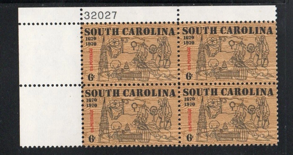 ALLY'S STAMPS US Plate Block Scott #1407 6c South Carolina [4] MNH F/VF STK - Image 1 of 1