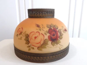 Antique Parlor Library GWTW Burmese Style 14" Victorian Glass Shade~H.P. ROSES - Picture 1 of 9