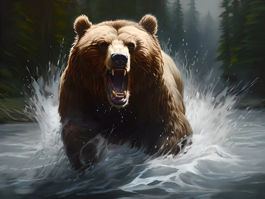 Artwork Bear Grizzly Nature Canvas Art-Home Decor Wall Art Poster Print Painting - Image 1 of 4