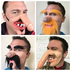 Lustig Halbes Gesicht Maske Dick Nase Willy Groß Zähne Stag Henne Party Kostüm - Bild 1 von 8