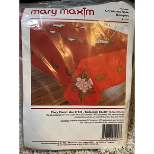 Mary Maxim Christmas Rose Bouquet Tablecloth 50 X 68" Stamped Embroidery Kit - Picture 1 of 8
