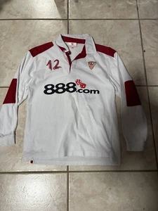 2000s Sevilla Fc La Liga Longsleeve Cotton Jersey White Red Small - Picture 1 of 5