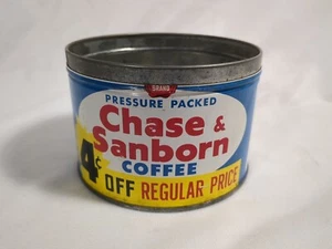 Vintage Chase and Sanborn Kaffee Blechdose 1 Pfund mit Deckel "4 ¢ aus" Werbung Lebensmittel - Bild 1 von 6