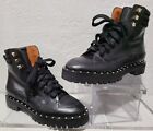 Valentino Garavani Rockstud Embellished Black Leather Combat Boots Sz 36.5 EU