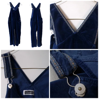Y2k Vtg Xhilaration Bib Overalls L Cobalt Blue Velvet 90s Grunge Skater Boho - Image 1 of 4