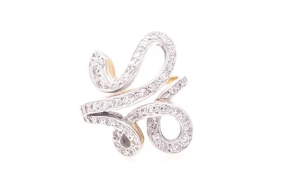 Antiguo anillo victoriano de serpiente con racimo de diamantes blancos y amarillos talla 5 Foto 1 de 4