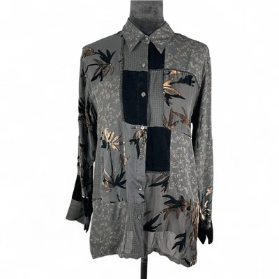Top Vintage Seda Patchwork Terciopelo Floral Abotonado Artístico Oscuro Academia Boho M Foto 1 de 4