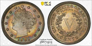 1901 5C PCGS MS66 Rainbow Toned V Nickel 58672505 - Picture 1 of 2