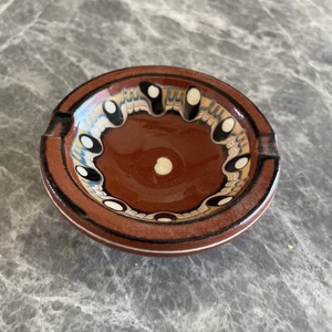 Vintage Bulgarian Ceramic Ashtray Peacock Eye Handmade 2.75" - Picture 1 of 5