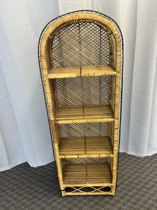 Vintage WICKER BOOKSHELF mid century wall unit bookcase shelf boho chic rattan - Picture 1 of 12