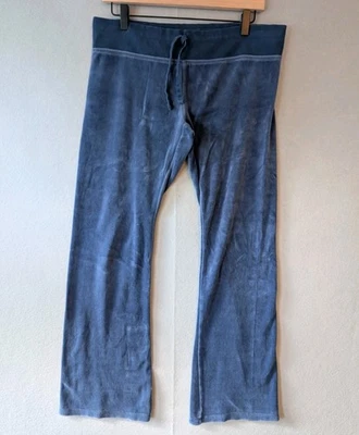 Vintage Juicy Couture Navy Velour Flare Pants Drawstring Lowrise Size Medium M - Image 1 of 4