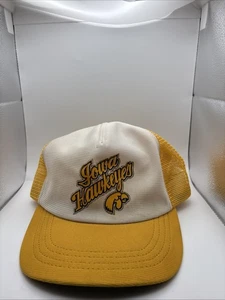 Vintage 80s Iowa Hawkeyes White Yellow Mesh Trucker Snapback Hat Adult USA - Picture 1 of 9