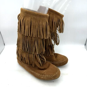 Botas Mocasín Makalu Nalani Flecos Gamuza Talla 8M Marrón Media Pantorrilla Boho Western - Imagen 1 de 10