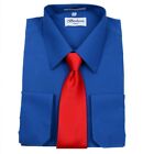 Berlioni Men's Business Standard Cuff Dress Shirt Tie Set Royal Blue Red