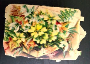 Victorian Die Cut - Flowers In A Box - 2 1/2 x 2 in - Small Piece - Picture 1 of 2